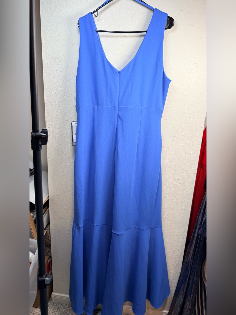 Betsy & Adam Cobalt Blue Ruffle Front Formal Maxi Gown Draped V Neck - Picture 8 of 13
